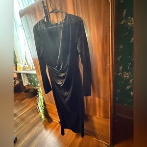 Double Crazy XL black velvet glittery wrap dress